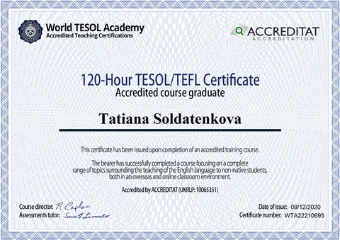 Сертификат 120-Hour TESOL/TEFL